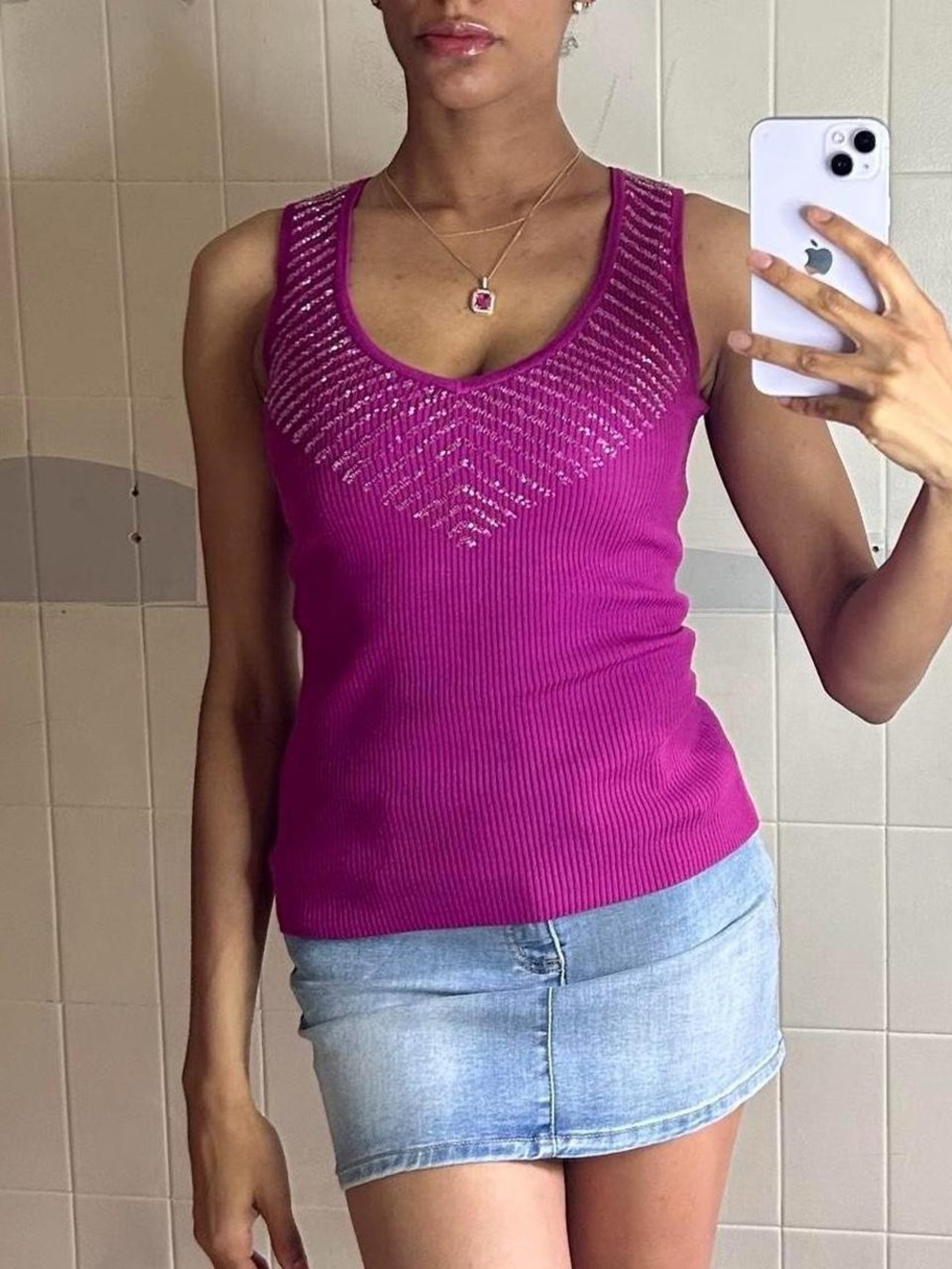 Vintage Le Château Hot Pink Sequin Tank Top
